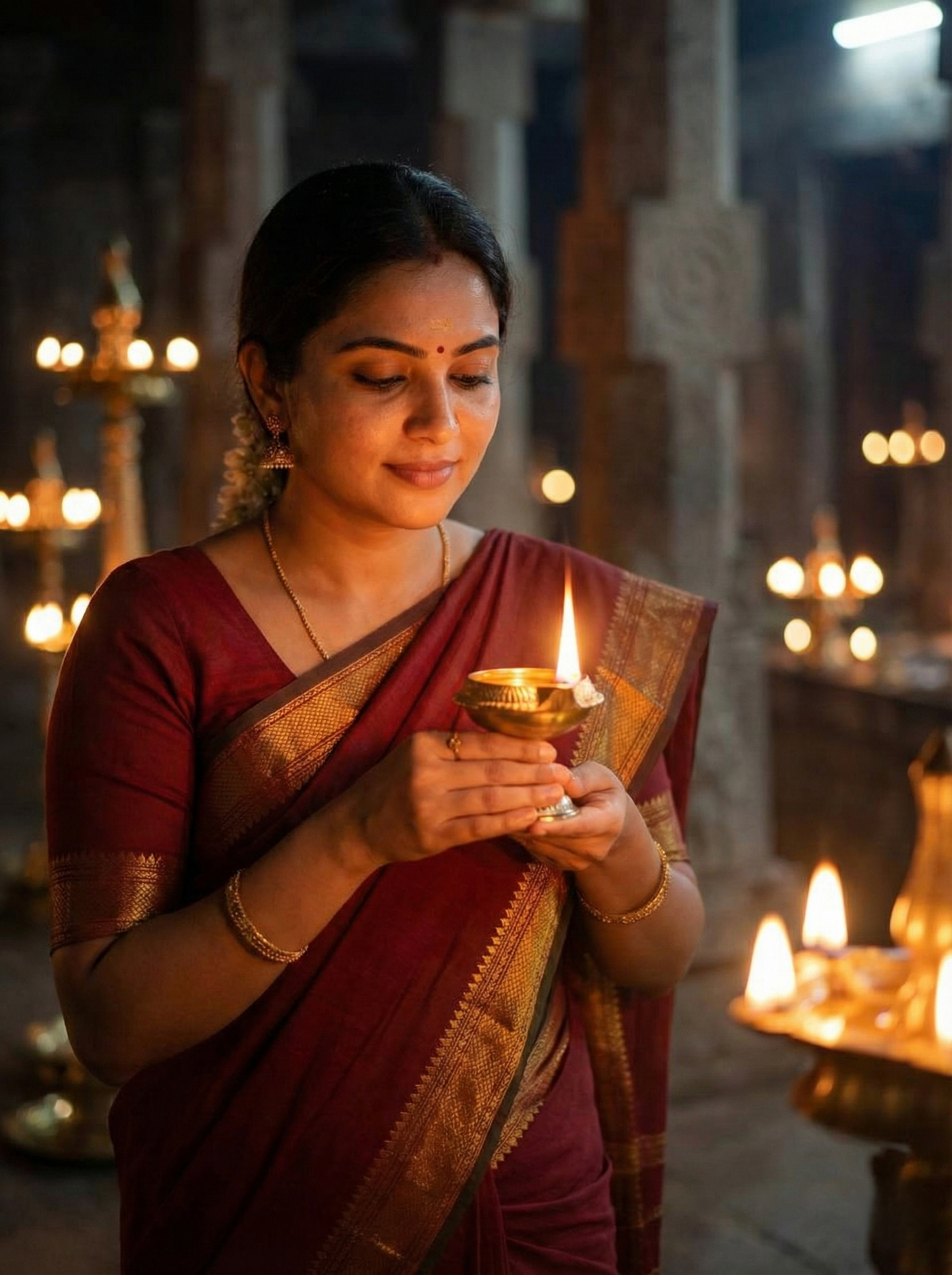 Brass Embossed Pooja Deepam on Stand