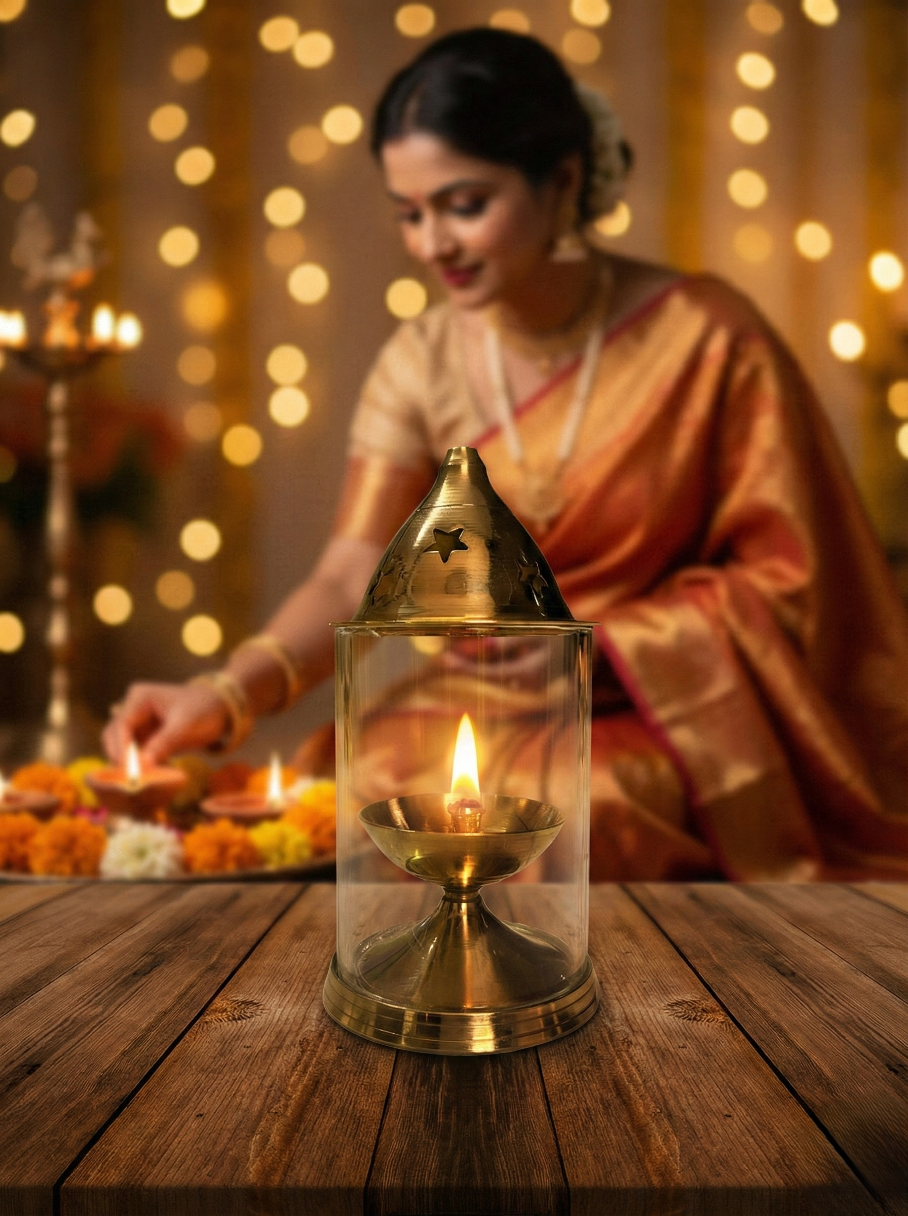 Brass Enclosed Akhand Diya (Traditional Long-Burn Lamp)