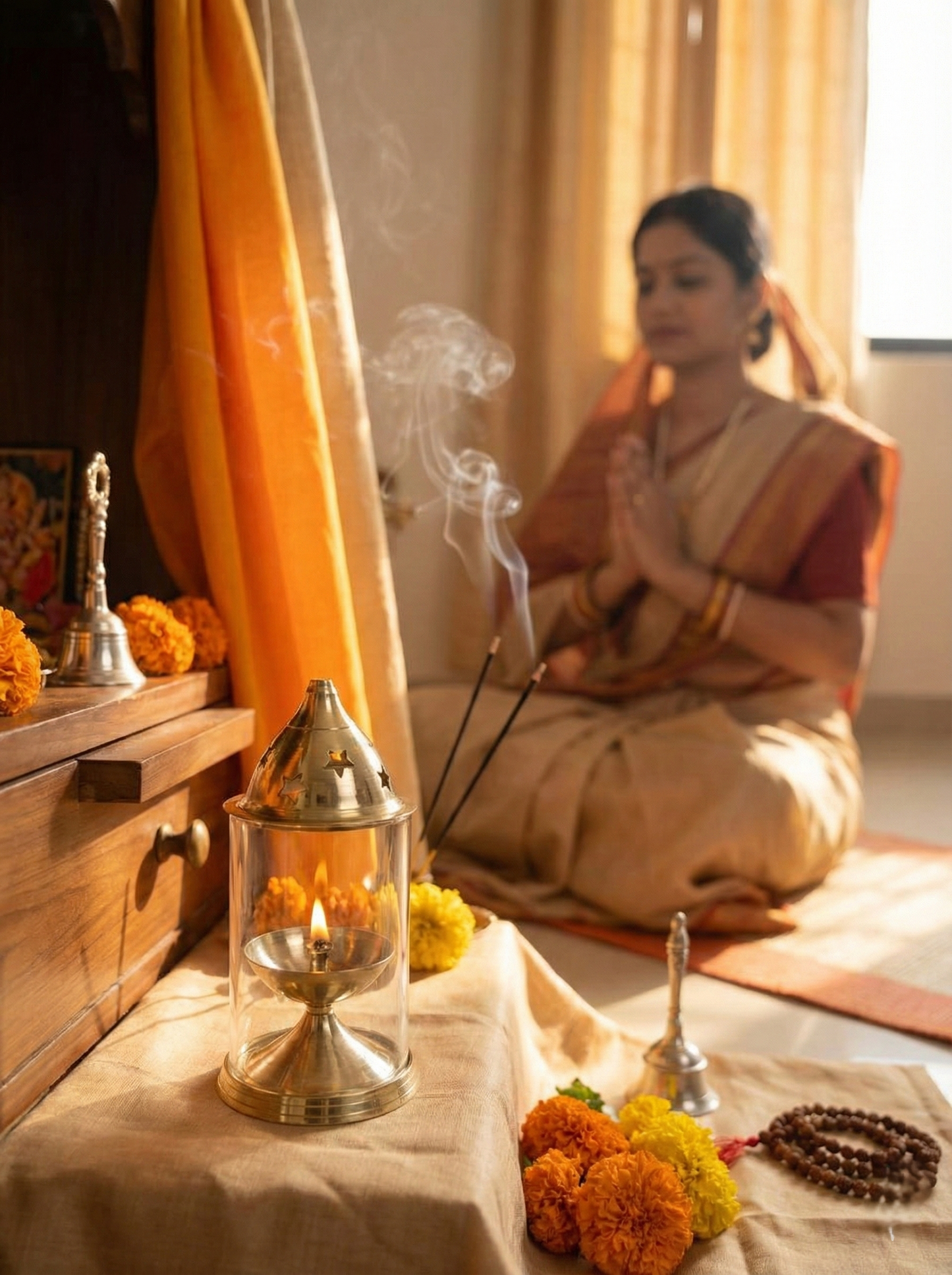 Brass Enclosed Akhand Diya (Traditional Long-Burn Lamp)