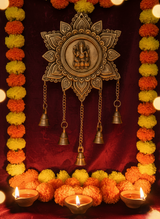 Brass Ganesha Lotus Wall Hanging With Bells