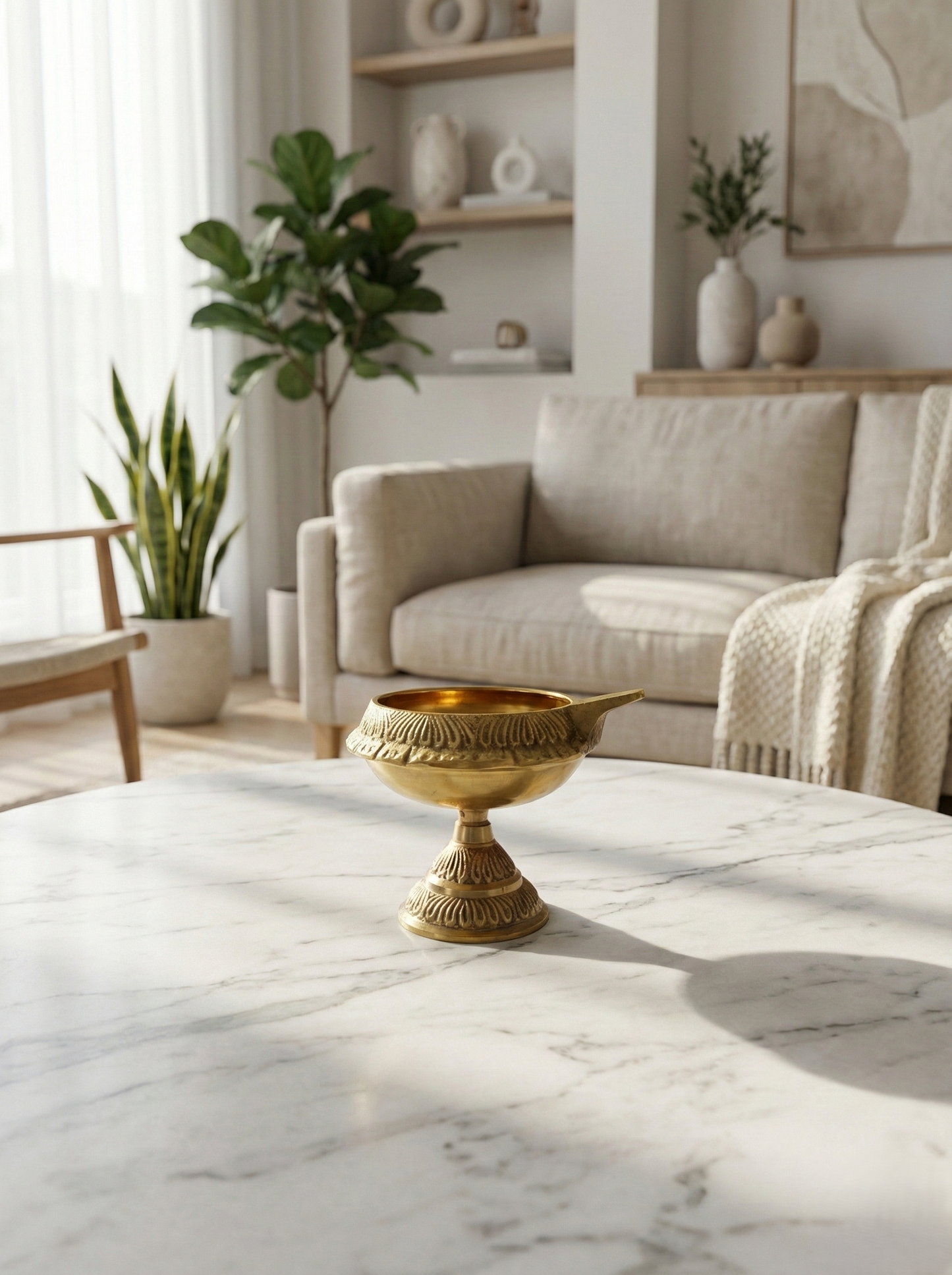 Brass Embossed Pooja Deepam on Stand